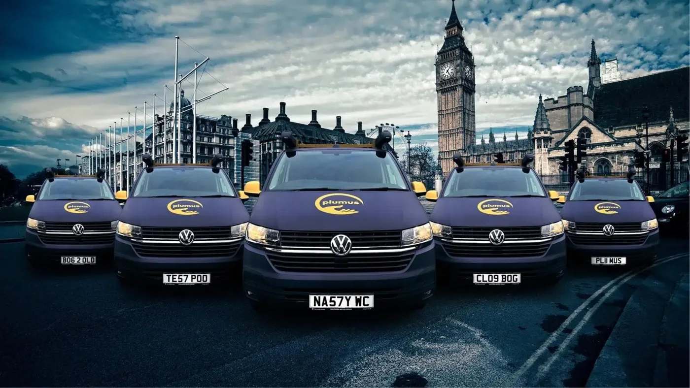 Plumus branded plumbing vans in London